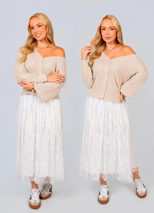 Doce Tom - Cardigan Tricot com Botões Bege - DOCE TOM