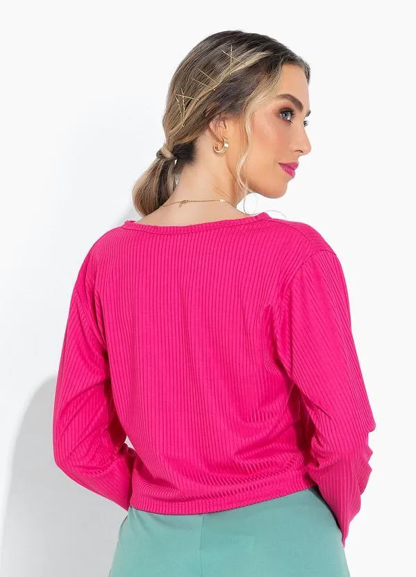 Moda Pop - Casaco Pink com Mangas Longas e Botões 2