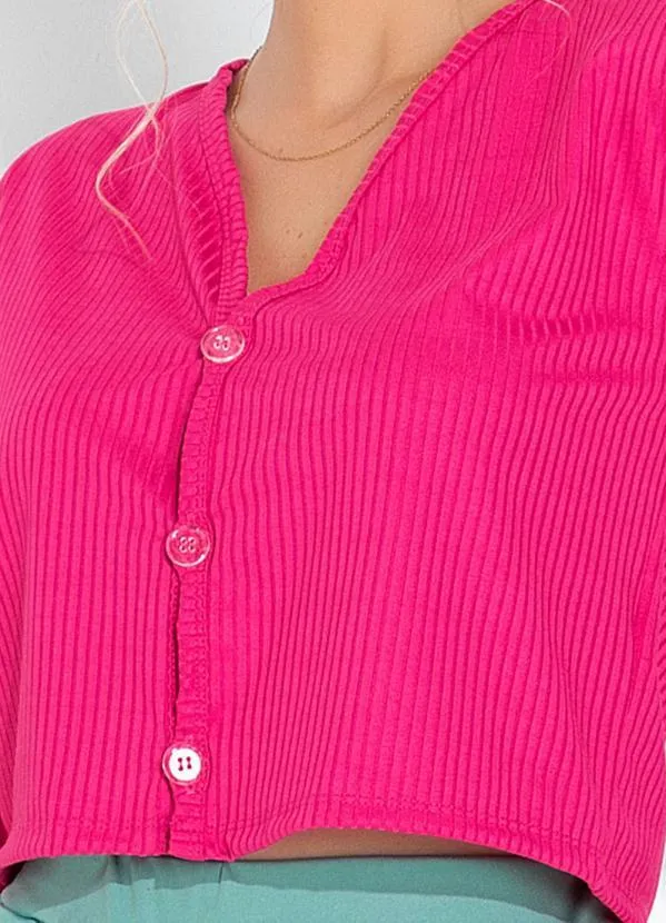 Moda Pop - Casaco Pink com Mangas Longas e Botões 3