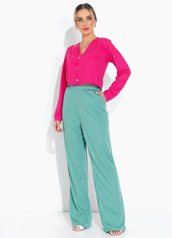 Moda Pop - Casaco Pink com Mangas Longas e Botões 4