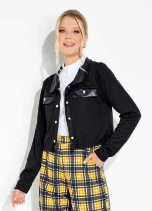 Moda Pop - Casaco Preta com Botões Funcionais - MODA POP