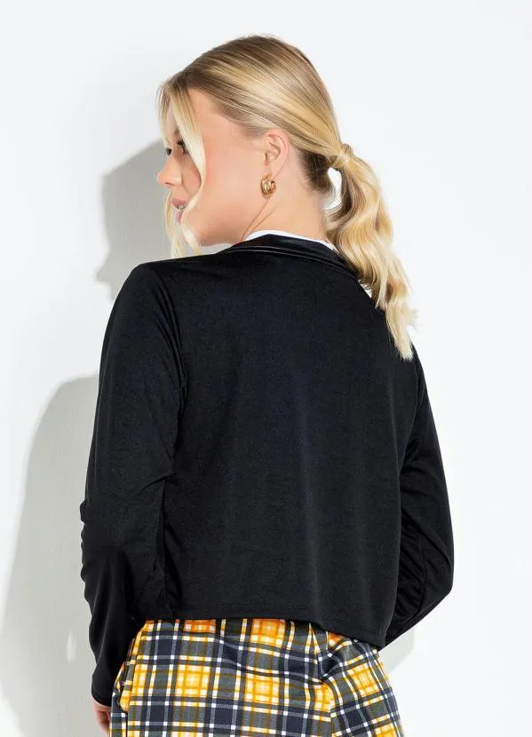 Moda Pop - Casaco Preta com Botões Funcionais 3