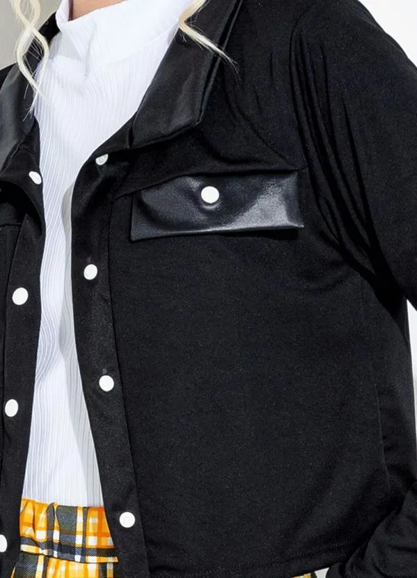 Moda Pop - Casaco Preta com Botões Funcionais 4