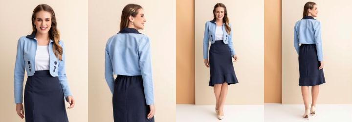 Casaqueto Azul com Bordado Flor