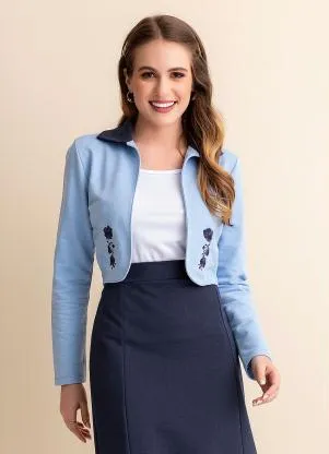 Rosalie - Casaqueto Azul com Bordado Flor - ROSALIE
