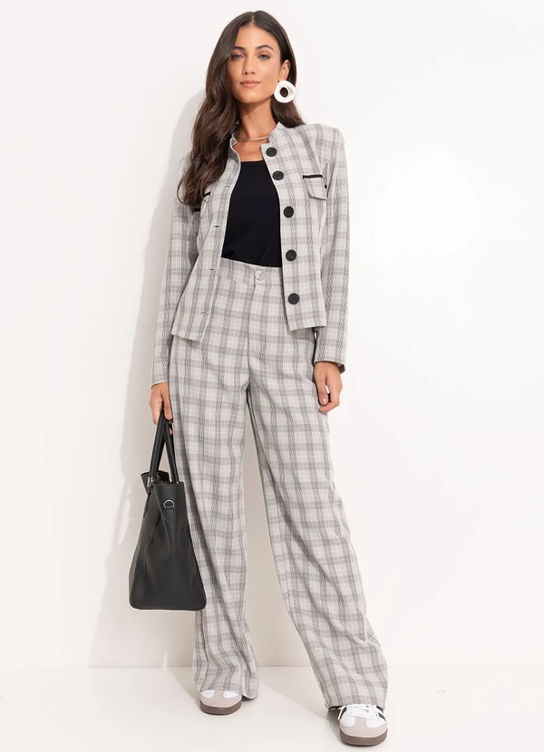 Quintess - Casaqueto Xadrez Cinza em Alfaiataria 6