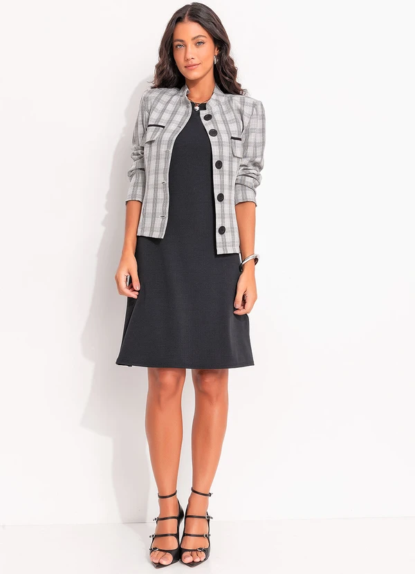 Quintess - Casaqueto Xadrez Cinza em Alfaiataria 2