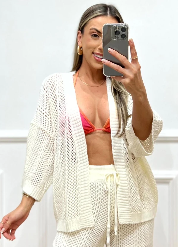 Doce Tom - Kimono em Tricô Vazado Branco