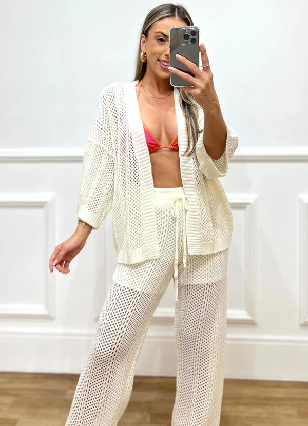 Doce Tom - Kimono em Tricô Vazado Branco 2