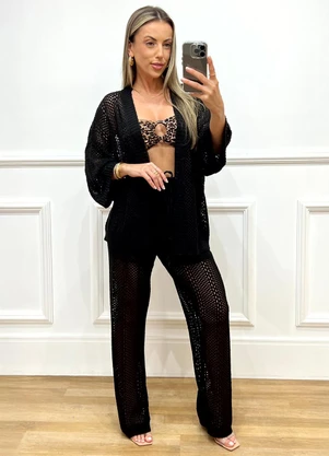 Doce Tom - Kimono em Tricô Vazado Preto - DOCE TOM