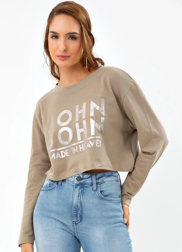 John John - Moletom Manga Longa Line Cinza