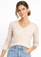 Rovitex - Sueter Feminino Gola V em Tricot Cinza - variação: Bege