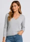 Rovitex - Sueter Feminino Gola V em Tricot Marrom - variação: Cinza