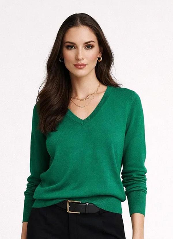 Rovitex - Sueter Feminino Gola V em Tricot Verde