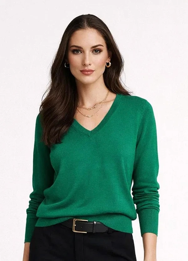 Rovitex - Sueter Feminino Gola V em Tricot Verde