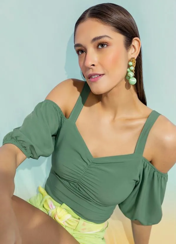 Marialícia Blusa Ciganinha com Alças Marialícia Verde