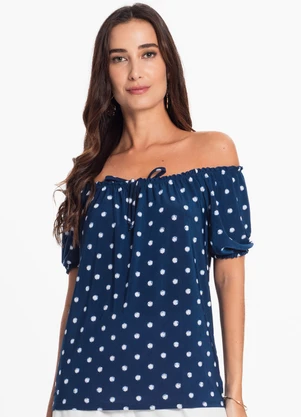 Rovitex - Blusa Ciganinha de Bolinha Azul - ROVITEX