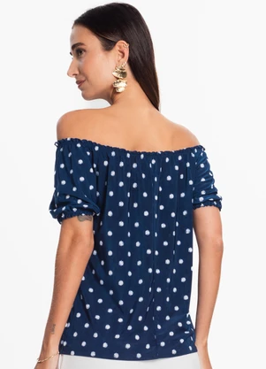 Rovitex - Blusa Ciganinha com Amarração Poá Azul Marinho - ROVITEX