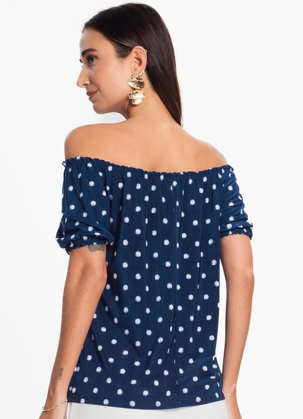 Rovitex - Blusa Ciganinha com Amarração Poá Azul Marinho 2