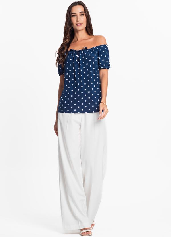 Rovitex - Blusa Ciganinha com Amarração Poá Azul Marinho 3