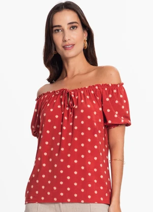 Rovitex - Blusa Ciganinha de Bolinha Marrom - ROVITEX