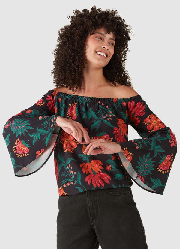 Malwee - Blusa Ciganinha Floral Vermelho