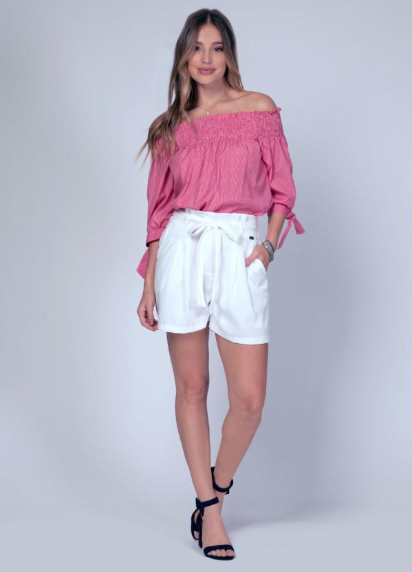 Quintess - Blusa com Detalhe para Amarrar Xadrez Rosa 3