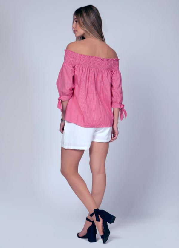 Quintess - Blusa com Detalhe para Amarrar Xadrez Rosa 4
