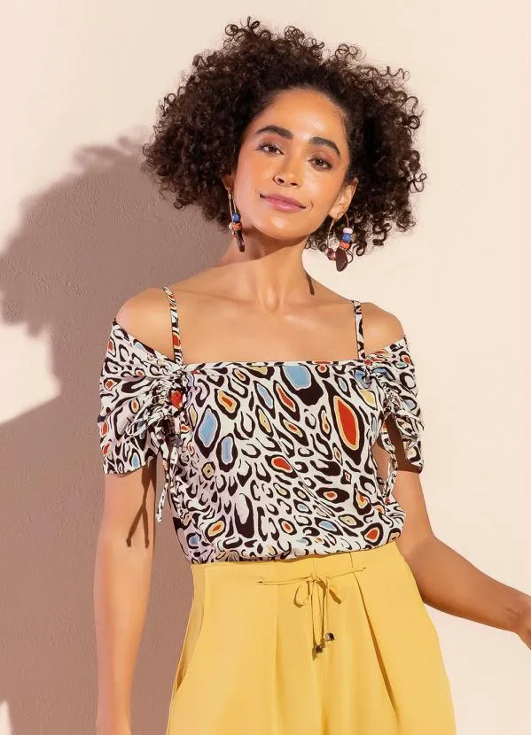 Marialícia - Blusa Criativa Comfy Ciganinha Vibrante Bege