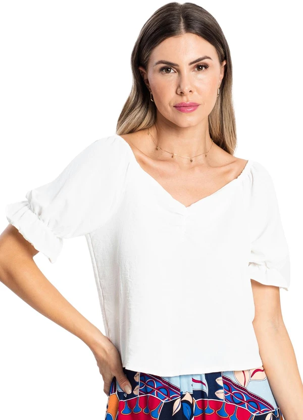 Rovitex - Blusa de Manga Bufante Feminina Bege