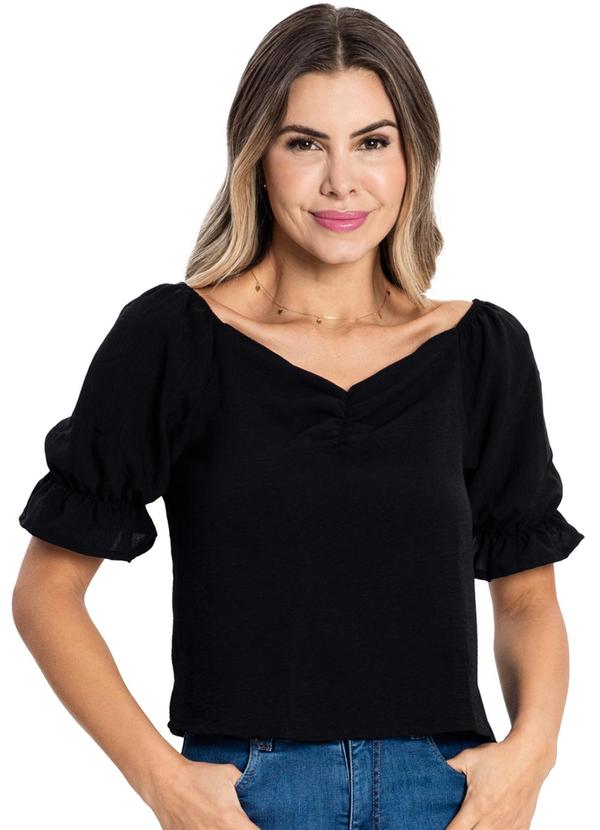 Rovitex - Blusa de Manga Bufante Feminina Preto