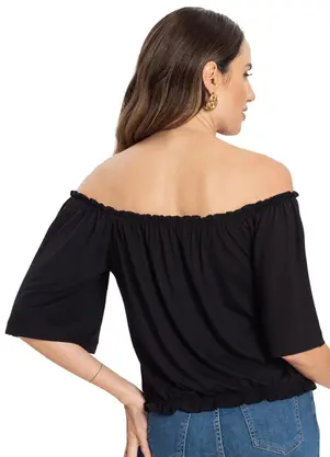 Infinita Cor - Blusa Feminina Ciganinha Preto - INFINITA COR