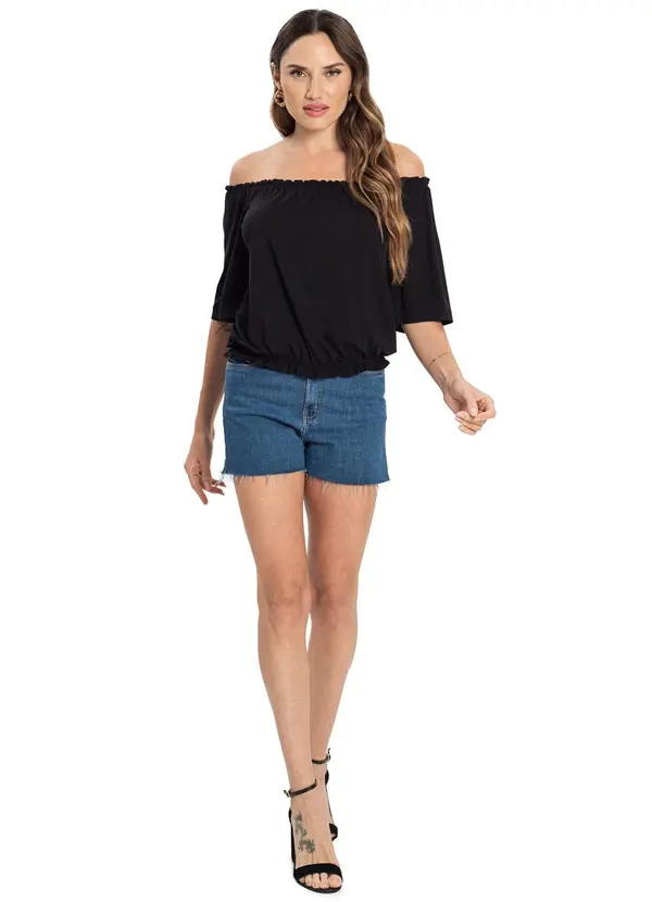 Infinita Cor - Blusa Feminina Ciganinha Preto 3