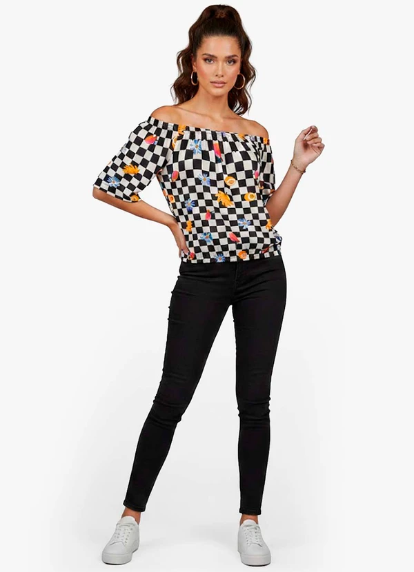 Infinita Cor - Blusa Feminina Ciganinha Preto 3