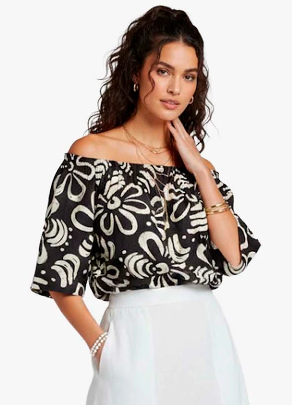 Infinita Cor - Blusa Feminina Ciganinha Preto