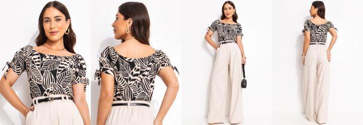 Blusa Folhagem Neutra em Malha de Viscose