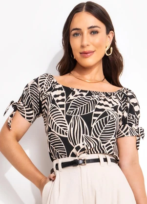 bonprix - Blusa Folhagem Neutra em Malha de Viscose - BONPRIX
