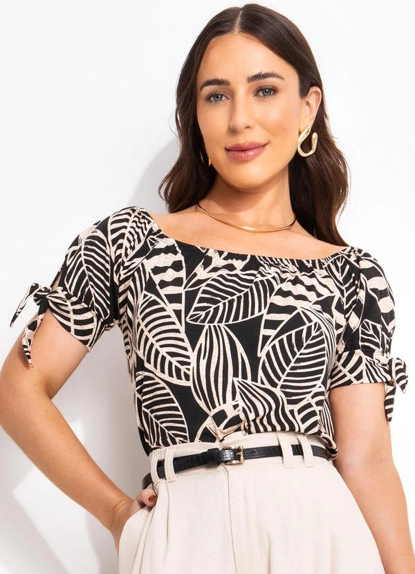 bonprix - Blusa Folhagem Neutra em Malha de Viscose