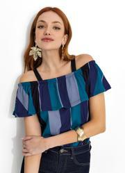 Blusa Listrada com Alas e Babado