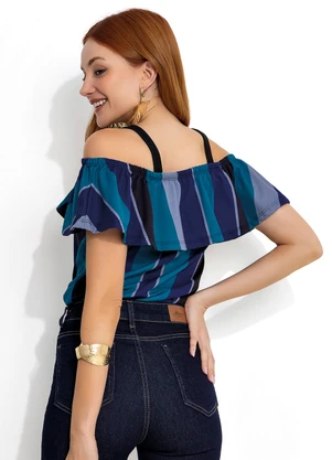 Moda Pop - Blusa Listrada com Alças e Babado - MODA POP