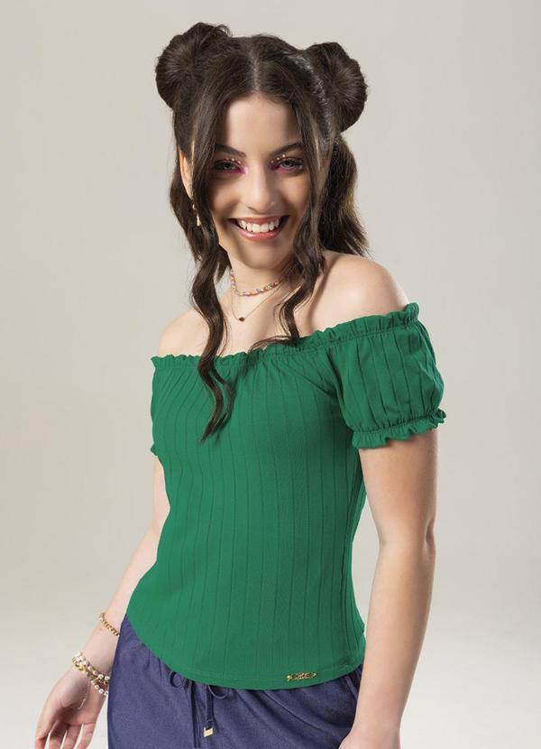 Bjoe - Blusa Ombro a Ombro em Canelado Juvenil Verde