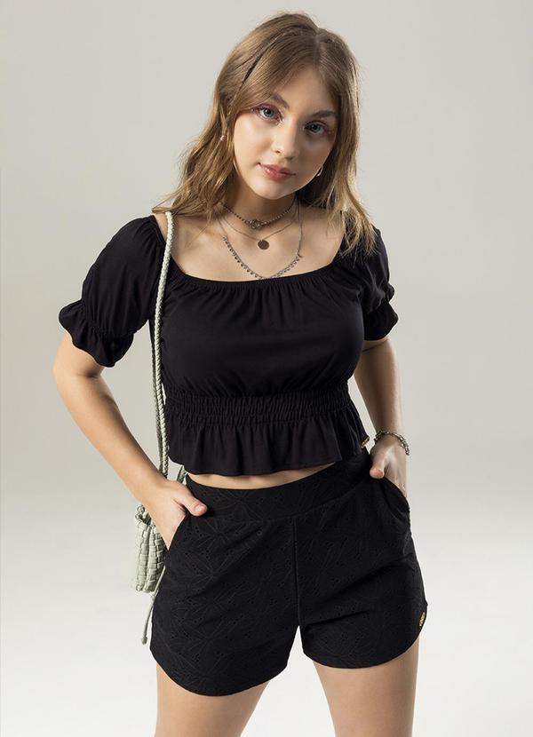 Bjoe - Blusa Ombro a Ombro Juvenil Feminina Preto