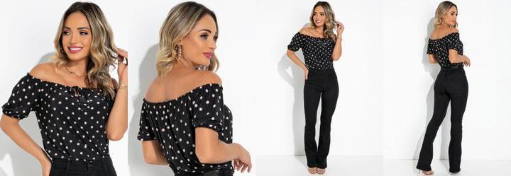 Blusa Po Preto e Bege em Malha Fria