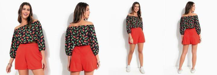 Cropped Cerejas com Manga 3/4