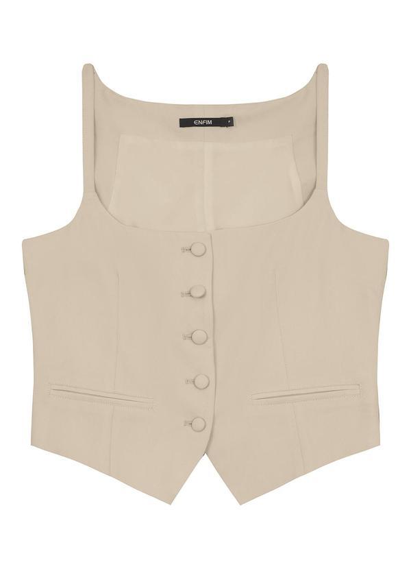 Enfim - Blusa Colete em Viscose Sarja Areia