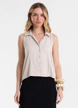 Endless - Camisa Feminina sem Manga Decote V Bege - ENDLESS
