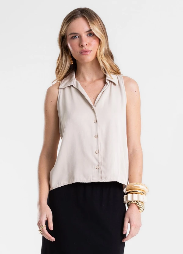 Camisa Feminina Sem Manga Decote V Bege - ENDLESS