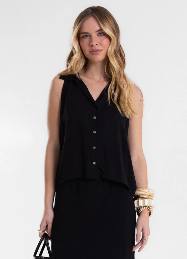 Camisa Feminina Sem Manga Decote V Preto - ENDLESS