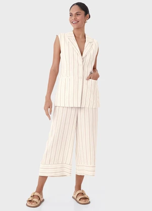 Malwee - Colete Alfaiaria Alongado Listrado Off White - MALWEE