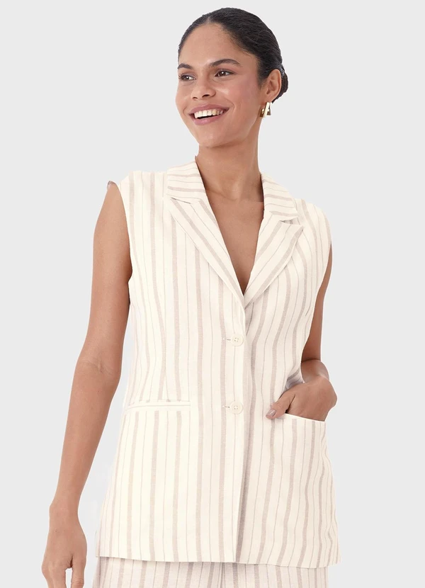 Malwee - Colete Alfaiaria Alongado Listrado Off White 1